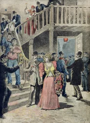 Zatčení prostitutek v pařížských hotelech, z „Le Petit Journal“, 4. srpna 1895