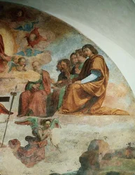 Poslední soud, detail zobrazující apoštoly nalevo od Krista
