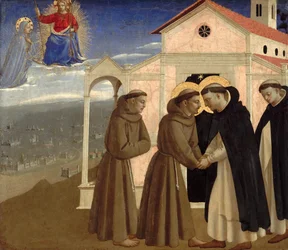Setkání svatého Františka a svatého Dominika (Scény ze života svatého Františka z Assisi), kolem 1429 (tempera na panelu)
