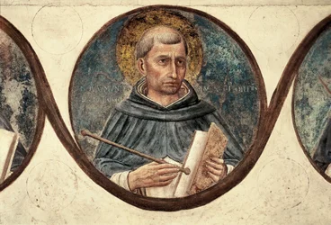 Detail svatého Raymonda z Penafortu. Výzdoba kapitulního domu kláštera San Marco ve Florencii. Obraz Guidolino di Pietro nebo Fra Giovanni da Fiesole dit Beato Angelico (Fra Angelico