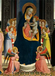 Madonna a dítě na trůnu se svatými od Giovanniho da Fiesole známého jako Fra Angelico (1400-cca 1455), tempera na dřevě, detail