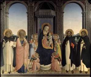 Polyptych svatého Dominika - svatý Tomáš Akvinský a svatý Barnabe, svatý Dominik a svatý Petr mučedník