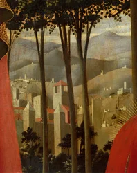 Složení z kříže nebo oltářní obraz Nejsvětější Trojice (detail), kolem 1432 (tempera na dřevě)