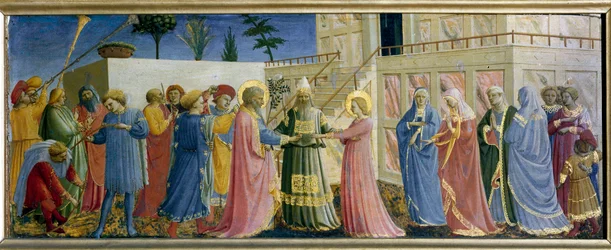 Svatba Panny Predelle. Malba na dřevě od Guida di Pietro (nebo Fra Giovanni da Fiesole) dit Fra Angelico ou il Beato (1400-1455)