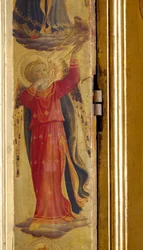Anděl hrající na trubku, detail z Triptychu Linaiuoli, 1433 (tempera na panelu)