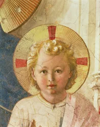 Detail Ježíška z Madonna delle Ombre, Madony stínů, freska z roku 1450