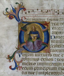 Ms 531 f.169v Historická iniciála „D“ zobrazující krále Davida s jeho lyrou z žaltáře ze San Marco e Cenacoli
