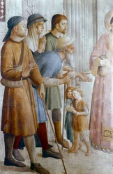 St Laurence dává almužnu chudým detail, polovina 15. století