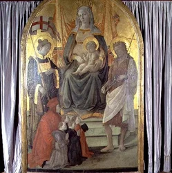Madonna a dítě na trůnu SS. Štěpán, Jan Křtitel, Francesco Datini (asi 1335-1410) a rodina Ceppo