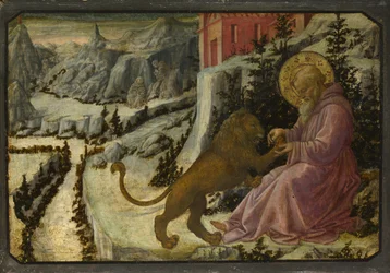 Panel svatého Jeronýma a lva Predella na oltáři Pistoia Santa Trinità, 1455-1460