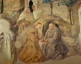 Reforma karmelitánského řádu, detail čtyř karmelitánských mnichů, detail fresky kolem roku 1422 z roku 94764