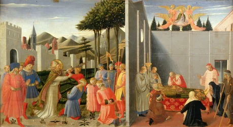 Svatý Mikuláš osvobodí nevinného muže odsouzeného k smrti z perugského oltáře, asi 1437.