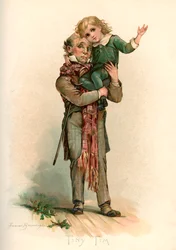 Bob Cratchit nesoucí Tiny Tim