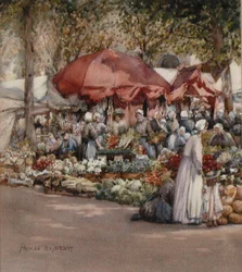 Market Day, Severní Francie cca 1910 (akvarel na papíře)