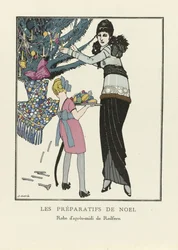 Vánoční přípravy, hospoda. 1914 (tisk šablony)