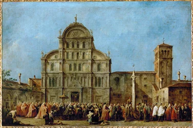 Průvod benátského dóžete do kostela San Zaccaria o Velikonocích ...