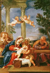 Svatá rodina se sv. Alžbětou a sv. Janem Křtitelem, kolem 1645-50 (olej na mědi)