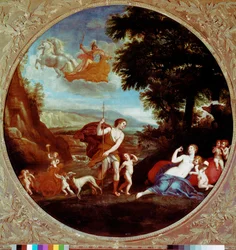 Obraz Venuše a Adonise od Francesca Albaniho (1578-1660) řekl albánský Řím 17. století, Galleria Borghese