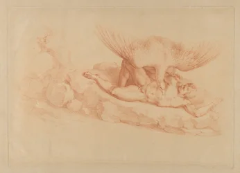 Prométheus, nahý, připoutaný ke skále, hledící na orla stojícího nad ním, 1795.