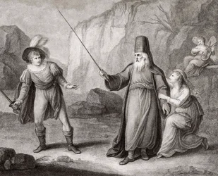 Prospero odzbrojující Ferdinanda. Shakespeare. Bouře (rytina)