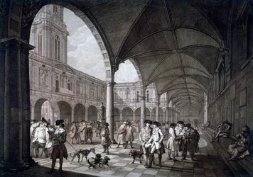 Pohled na nádvoří v Royal Exchange s obchodníky a makléři, City of London, 1788