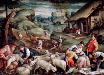 Léto. Stříhání ovcí, c1570-c1580