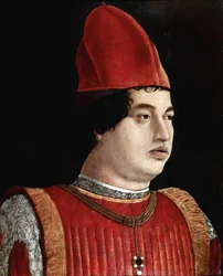 Portrét Gianfrancesca Gonzagy II (15. století) (Jean Francois Gonzague) Markýz z Mantovy Obraz Francesca Bonsignoriho (1455-1519) kolem roku 1490 Bergamo. Galerie Akademie Carrara
