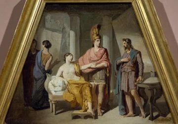 Alexander přenechává svou paní Campaspe Apellesovi, Francesco Coghetti (1804-1875), olej na plátně