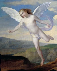Anděl, detail z Angela na návštěvě Hagar a Ishmaela, cca 1846, od Francesca Coghettiho (1804-1875), olej na plátně, 96x132 cm
