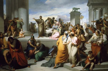 Brutus ukazuje tělo Lucretie lidu Říma, Francesco Coghetti (1804-1875)