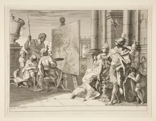 Apelles maluje Campaspe, milenku Alexandra Velikého, jeden ze série osmi tisků (Varii Baccanali et istorie