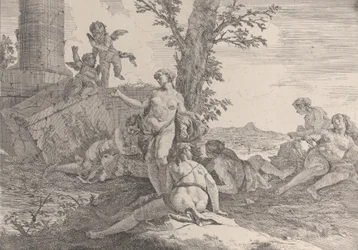 Šest nymf a dva putti, z Bacchanals a historie, 1744.