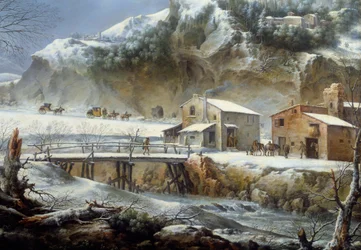 Zastavte se v hostinci. Obraz Francesca Foschiho (? - 1805) Ec. Ital.