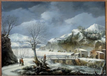 Zimní krajinomalba od Francesca Foschiho (zemřel 1805) 18. století Lille, Muzeum výtvarných umění