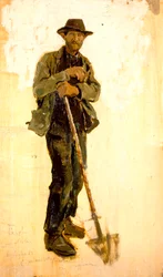 Příkopový bagr Francesco Gioli (1846-1922), olej na desce, 39x22 cm