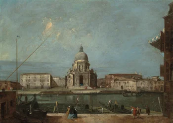 Pohled na Velký kanál v Benátkách s kostelem Santa Maria della Salute