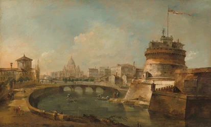 Fantaskní pohled na Andělský hrad, Řím, asi 1785 (olej na plátně)