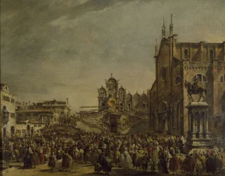 Papež Pius VI požehnání zástupu na Campo SS. Giovanni a Paolo, 18. století