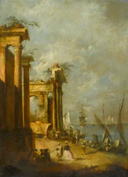 Římské ruiny poblíž laguny, kolem 1765-1775