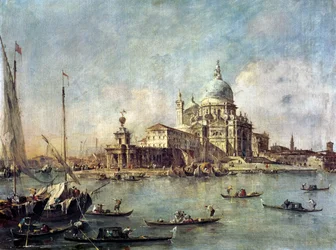 Benátky, Punta della Dogana s kostelem Santa Maria della Salute, kolem roku 1770