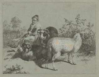 Sedící pastýřka se třemi berany, 1762.