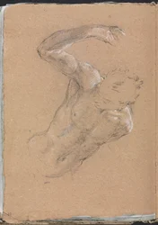 Verona Sketchbook: Mužský akt se zdviženou pravou paží, strana 32, 1760.