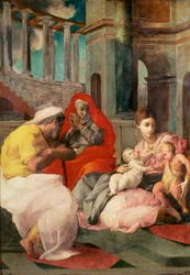 Svatá rodina se sv. Alžbětou a sv. Janem Křtitelem, 1541-3 (olej na břidlici)