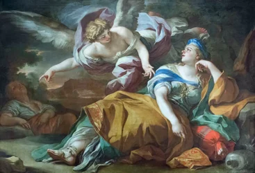 Hagar a Ismael v poušti utěšení andělem