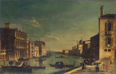 Canal Grande při pohledu na východ od Campo San Vio směrem k Bacino (olej na palubě))