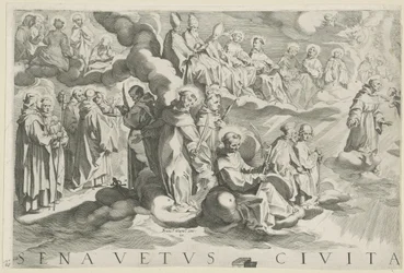 Mapa Siena (levá horní část) Senavetus civitas virginis (název na objektu)