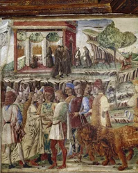 Alegorie měsíce července, detail triumfu Jupitera, detail svatební scény - freska od Francesca del Cossa (cca 1436-vers 1478) Ferrara (Ferrara) Palazzo Schifanoia, Salone dei Mesi