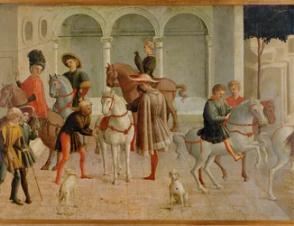 Kavalíři ve dvoraně Gualtieriho di Saluzzo (tempera na dřevě)