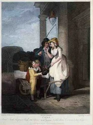 "Round and Sound, Five Pence a Pound, Duke Cherries", deska č. 8 knihy "The Cries of London", vyryl Anthony Cardon (1772-1813), vyd. Colnaghi & Co.