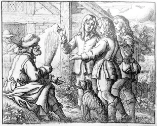 Stařec a jeho synové, ilustrace z „Ezopových bajek“, 1666 (lept)